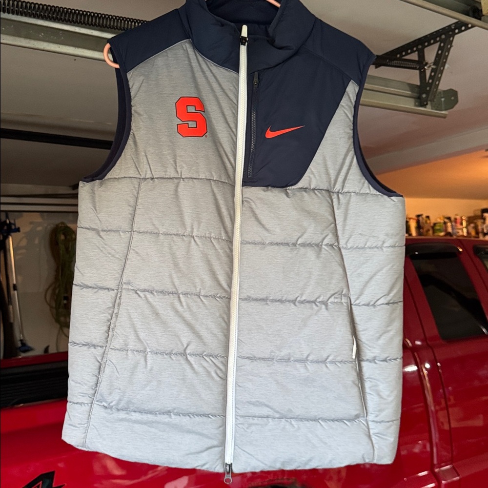 Nike Navy and Gray Puffer Vest with Orange Logo